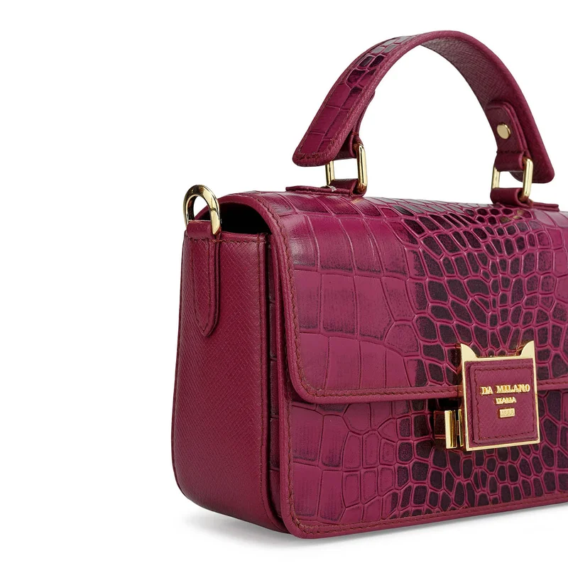 Da Milano Orchid Small Croco Leather Satchel - Orchid for Women | Best Price UAE